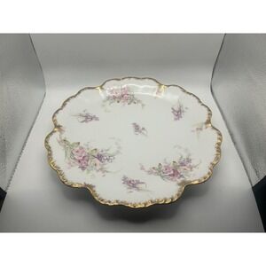 Vintage Elite Limoges‎ France 12 Inch Plate Hand Painted Floral Gold